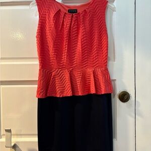 Enfocus Studio Coral and Navy Peplum Dress